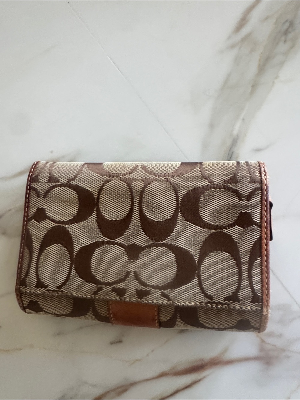 Coach Brown Signature Canvas Wallet with Leather Stripe - Picture 3 of 7
